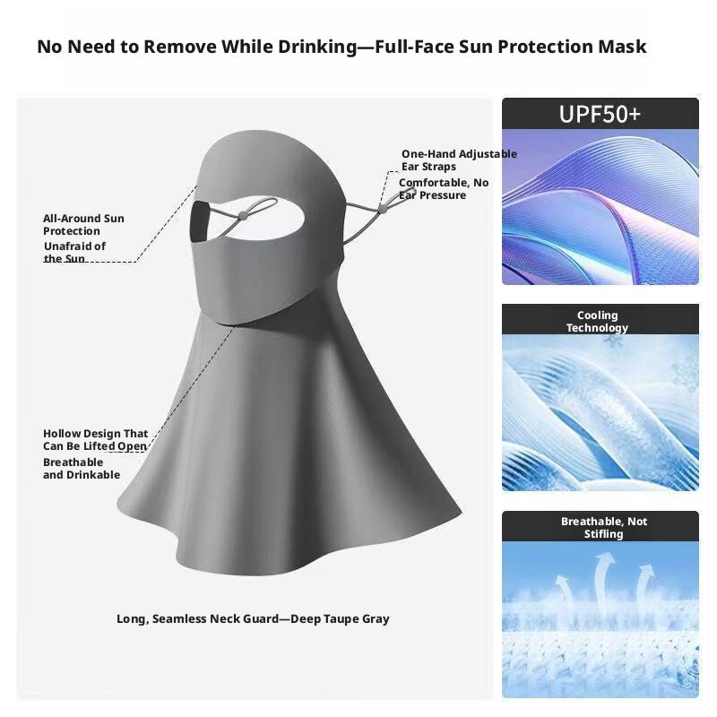 2026 New Model: Women's High-Style Sun Protection Mask with UV Protection, Neck Guard, and Water-Drinking Feature, Made of Ice Silk for Summer, Full-Face Mask