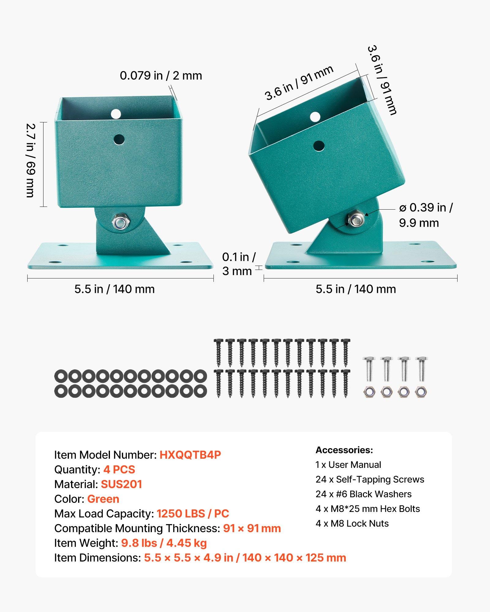 VEVOR Swing Set Brackets, 4 Pack Heavy Duty Swing Set Leveling Hardware, Fits 4 x 4 in Post (Actual 3.6 x 3.6 in), 45°-60° Angle Range, Stainless Steel Anchor Level Kit on Uneven Grass Wooden Ground VEVOR Swing Set Brackets, 4 Pack Heavy Duty Swing Set Leveling Hardware, Fits 4 x 4 in Post (Actual 3.6 x 3.6 in), 45°-60° Angle Range, Stainless Steel Anchor Level Kit on Uneven Grass Wooden Ground