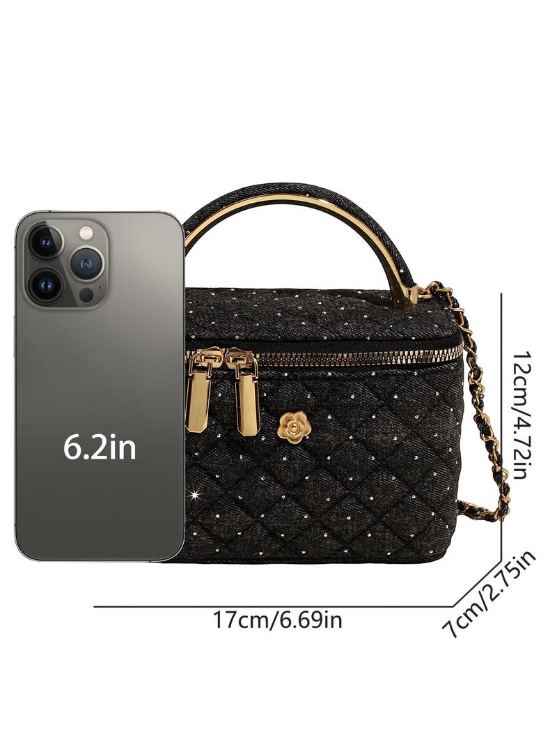 Women's Elegant Denim Design Quilted Bag, Fashionable Chain Strap Shoulder Bag for Daily Used, Casual Trendy Versatile High-quality Casual Commuter Bag, Denim Shoulder Purse