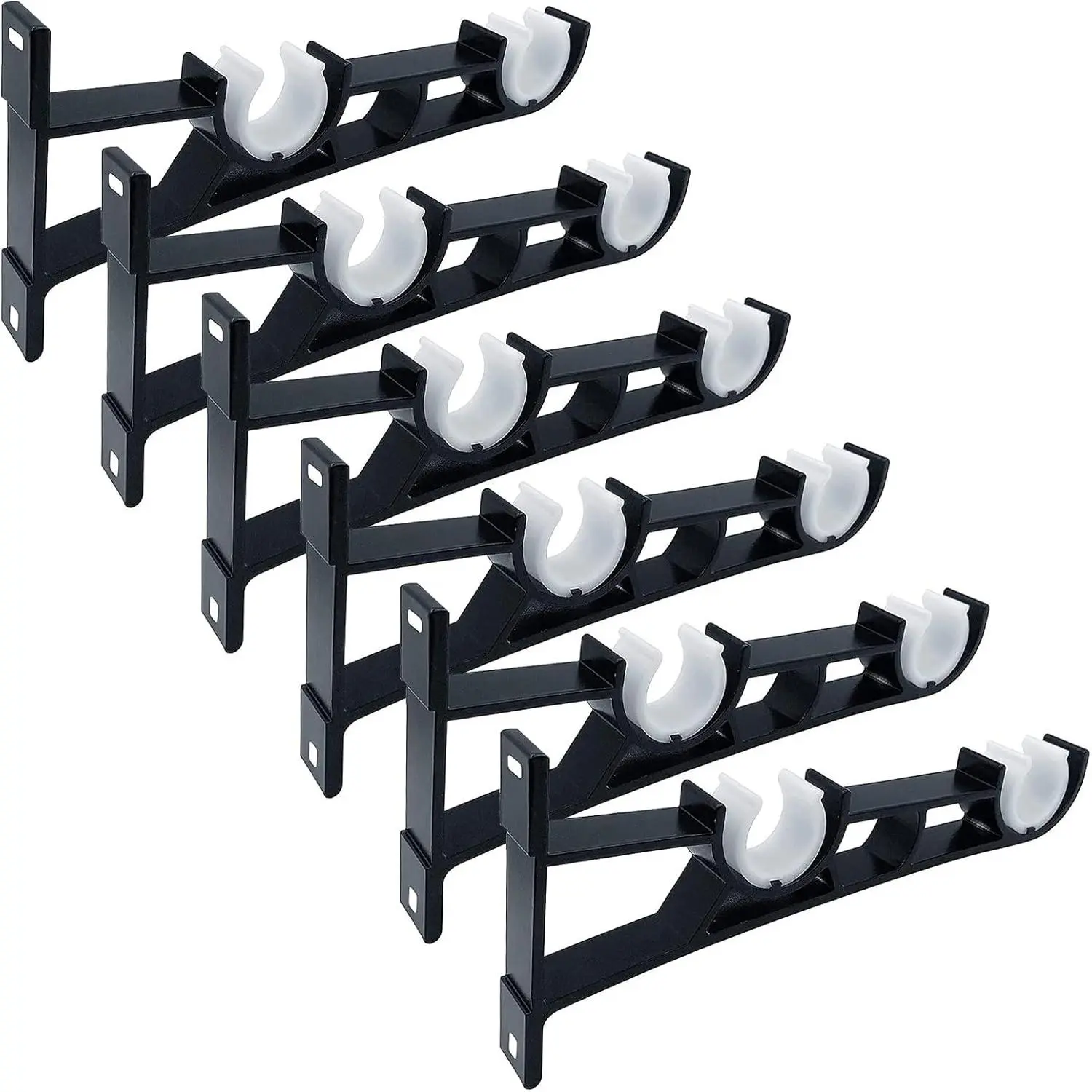 Double Curtain Rod Brackets 6 Pack Heavy Duty 1 Inch Black Wall Mount Curtain Rod Holders Hanging Hardware Drapery Hooks