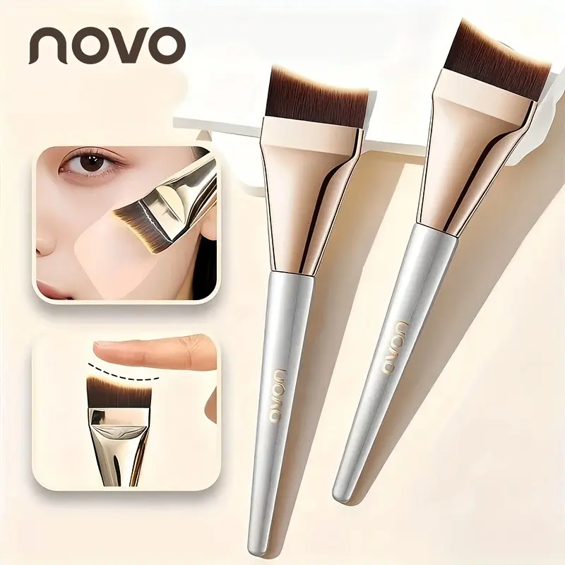 1/2/3PCS Foundation Brush - Fish Tail Flat Head Multifunctional Makeup Brush For Blending Liquid, Cream, High-Density Bristles & Thin Edge For Streak-Free Application, All Skin Types, Angled Foundation Brush, Angled Complexion Brush | Durable Handle