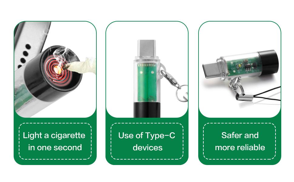 USB-C Electric Lighter (Not for Lightning ports & Samsung smartphones) Windproof Waterproof, Phone Power Bank can Powered it, mini, Lightweight, Activated by plugging into Power Source