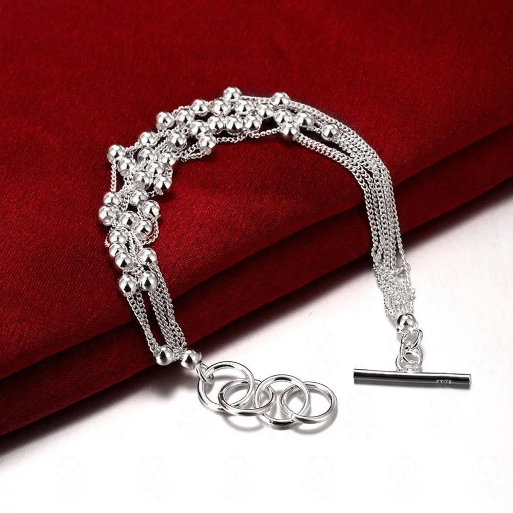 925 Sterling Silver Beads Chain Link Bracelet Jewelry, Bracelet for Women Gilrs , Perfect Gift for Girlfriend, Hypoallergenic Daily Accessory, Silver Charm Bracelets