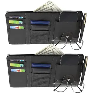 2 Packs  Sun Visor Multi-Pocket Organizer for SUV & , Auto Visor Storage Pouch with Big Zipper Pocket, Card Sleeve, Driving , , Sunglasses, Pen, Key, Lipstick