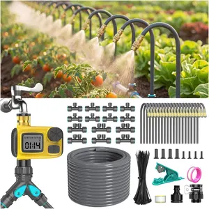 98FT 1/2" Drip Irrigation System Kit with  Water Timer for Garden,Automatic Watering System with 20 count 360? Adjustable Copper Nozzles, Irrigation System for Garden,Yard, Lawn,Greenhouse