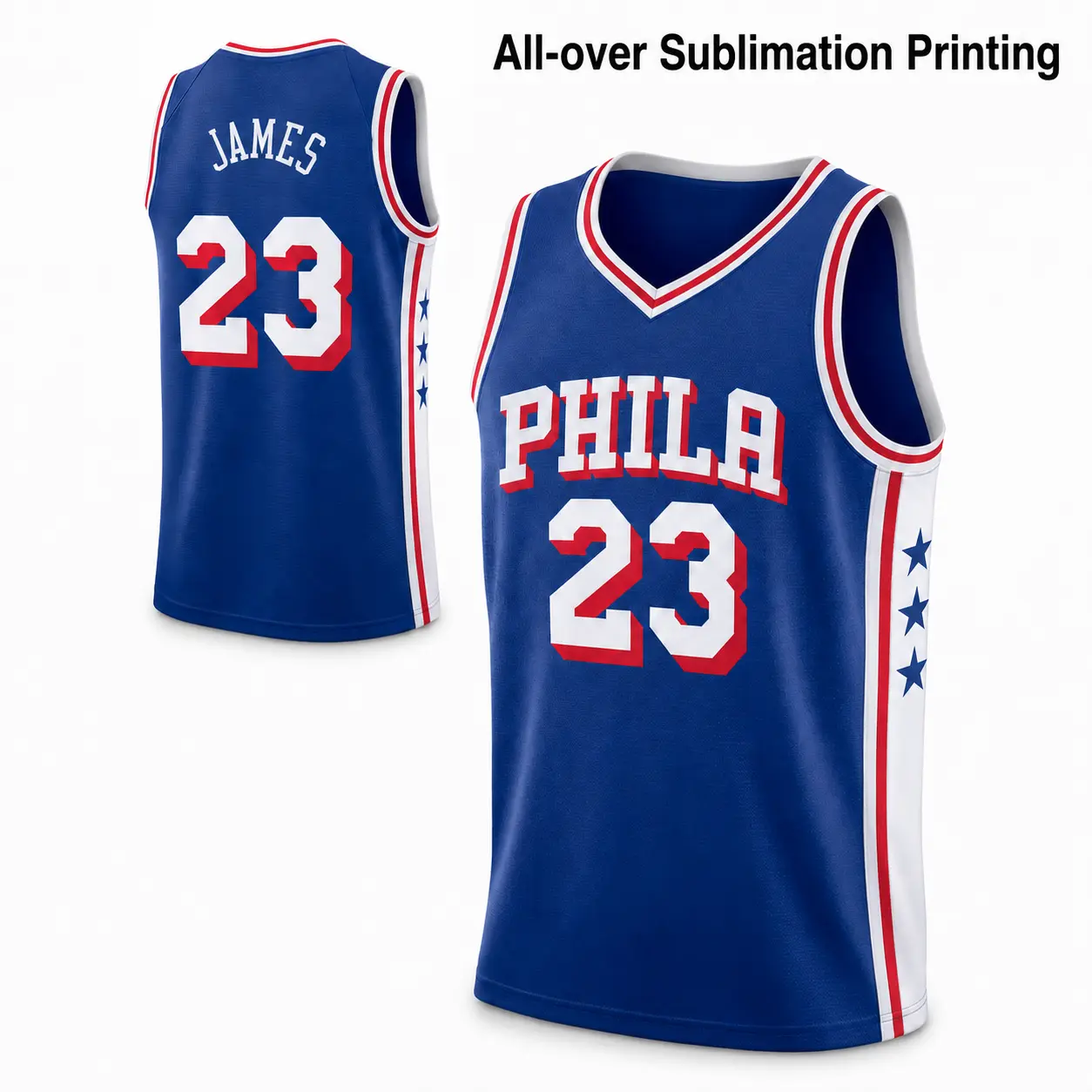 Unisex Basketball #23 James Royal Philadelphia Team Jersey, All-Over Sublimation Print, Retro Game Day Streetwear, Breathable Sleeveless Fan Jersey Gift