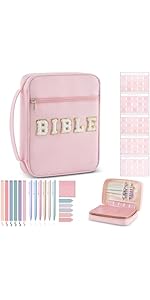 Large Bible Cover Case for Women, Bible Study Supplies Journaling Kit Chenille Letter PU Leather with Tabs Gel Pen Highlighters with Strap Easter Mothers Day Christian Gifts for Women Mom(Flower)