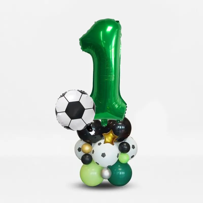 25-Piece Football Theme Number Aluminum Foil Balloon Bouquet Set with Soccer Ball and Star Decorations for Kids Birthday Party Celebrations