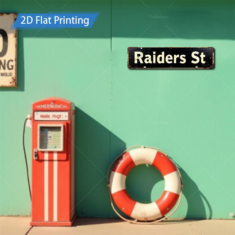 [2D FLAT] 1pc Metal Sign, 4x16inch Retro Raiders Street Sign Metal Wall Art for Outdoor Garden or Home Decor, Vintage Style with 2D Flat Printing Finish Wall Art Aluminum Painting Ideal for Porch Outdoor Garden Bar Home Decor Gifts, New Years Decorations