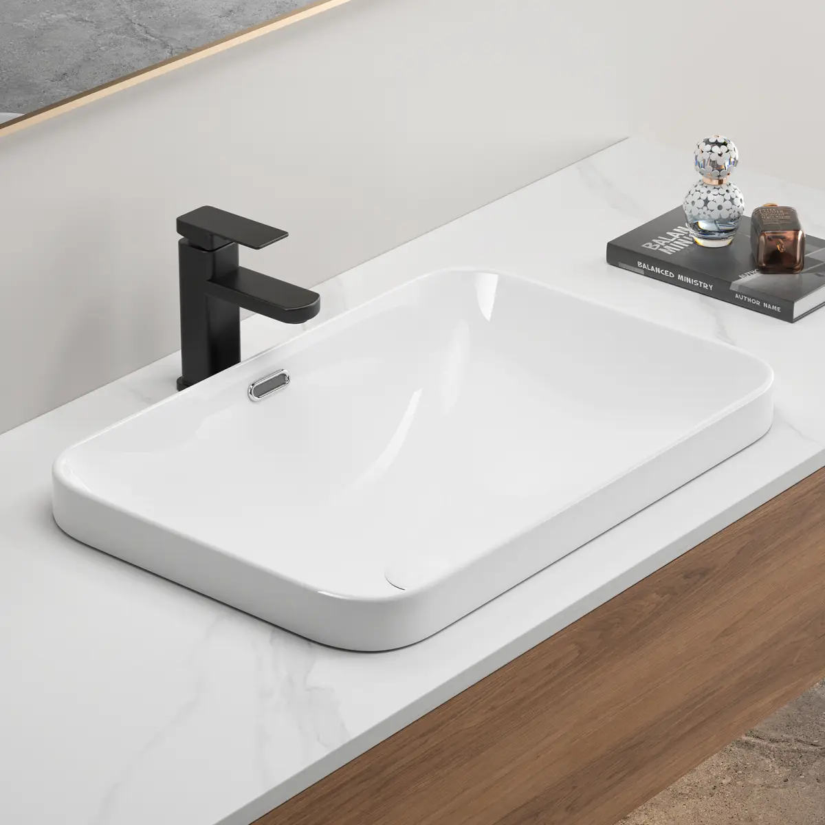 White Undermount Ceramic Bathroom Sink, Glazed Porcelain Under‑Counter Basin Sink, Durable Stain‑Resistant Easy‑Clean Bathroom Vanity Sink for Home Bathroom (22.05" x 15.36" x 6.7")