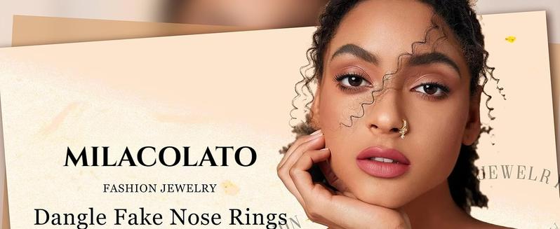 MILACOLATO Nose Cuff Fake Nose Ring Hoop Clip on Nose Ring CZ Dangle Fake Nose Rings Cartilage Tragus Ring Nose Cuff Non Piercing for Women Men