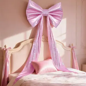Giant 3D Pink Bow Wall Decor for Coquette Room Aesthetic, Stiff Upright Glitter Ribbon Tie, Pastel Pink Ballerina Bedroom & Birthday Party Decorations (31.5" x 23.6")