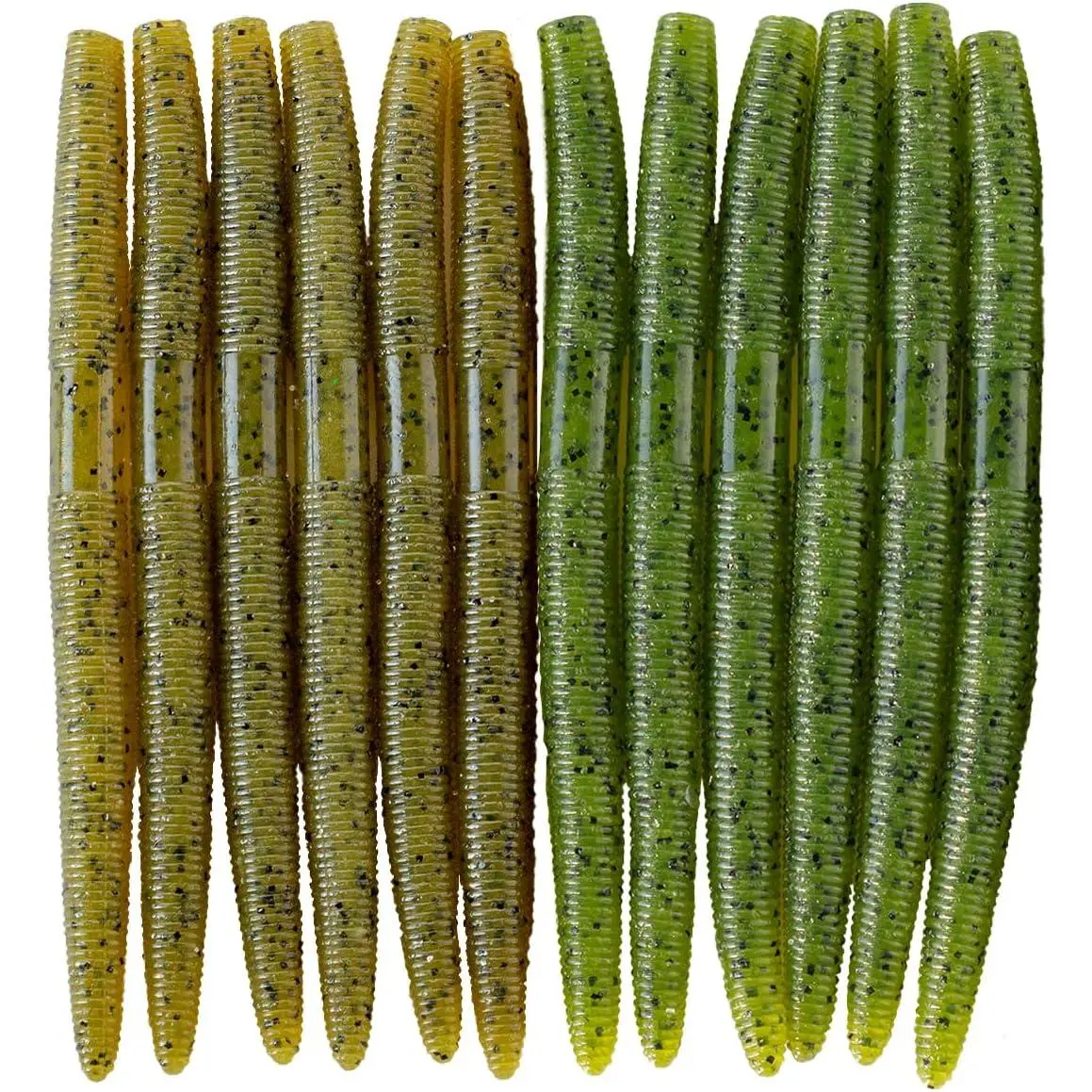 Senko  Soft Plastic Lures 5" Senkos 24 count/100pcs for Wacky  Freshwater Fishing Green Pumpkin senko with Black Flake  Watermelon Double Color