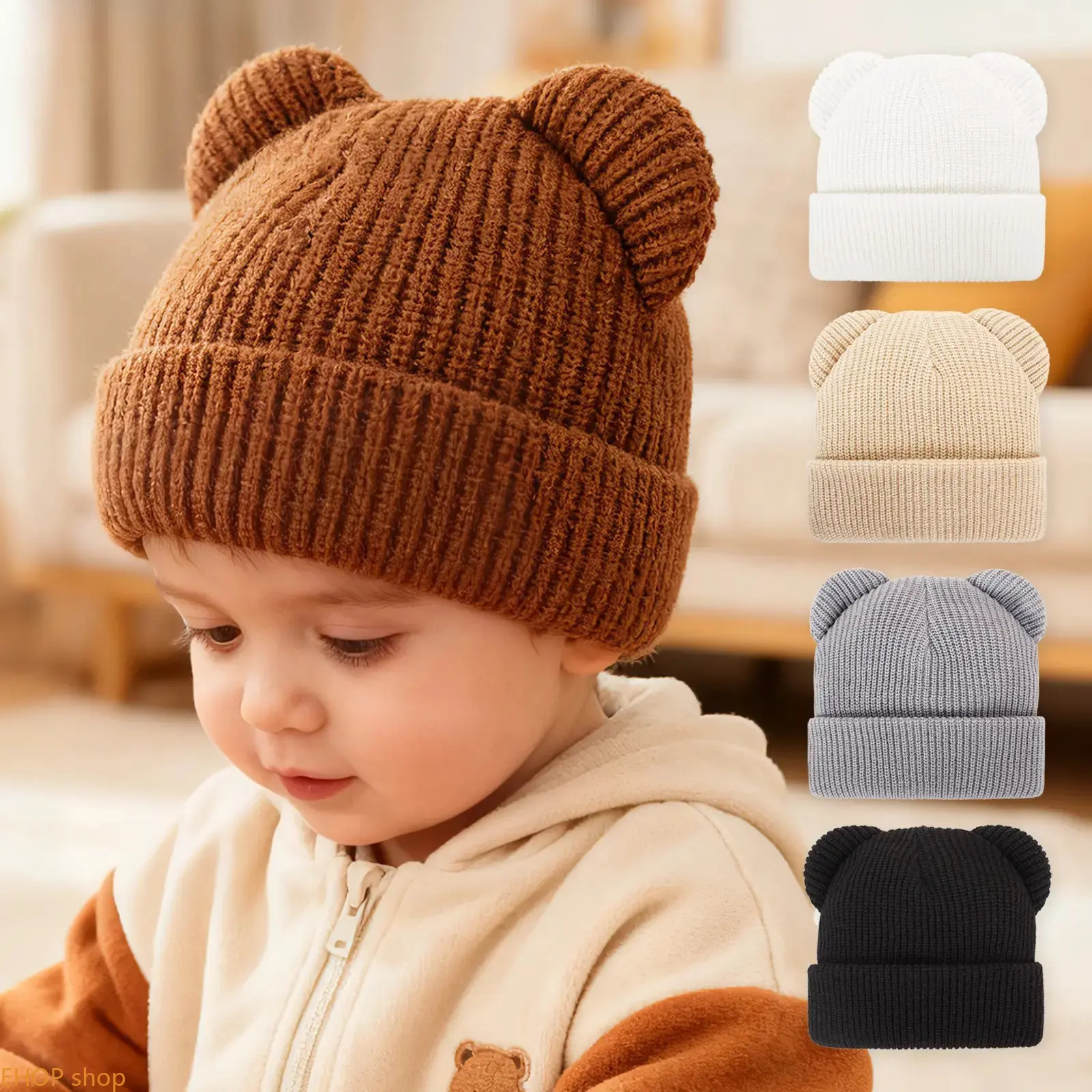 Cute Bear Ears Ribbed Knit Hat, Thick Warm Winter Beanie, Soft Unisex Outdoor Headwear, Ideal Holiday & Shower Gift
