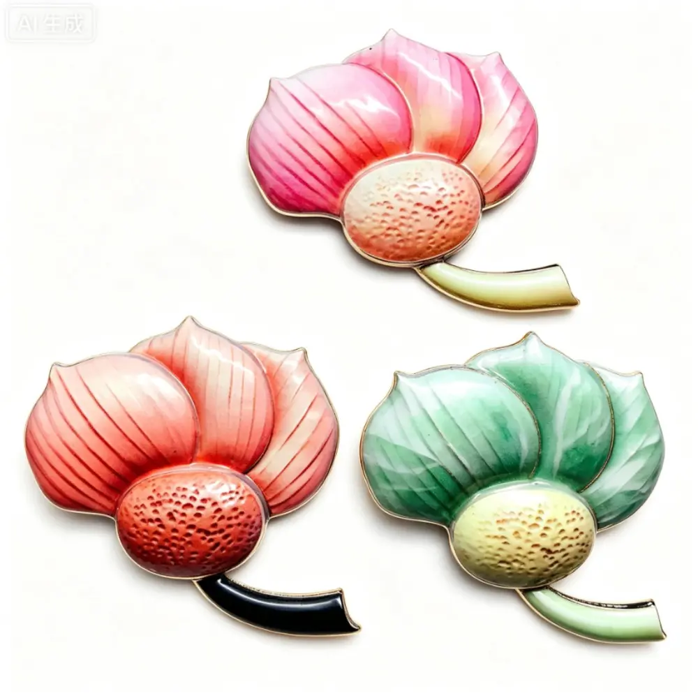3 Color Enamel Lotus Brooch Oriental Floral Pin for Women Cheongsam Accessory