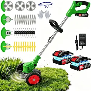 21V Electric Weed Eater   Weed Wacker, Cordless String Trimmer with 2  Operated&Wheels&Metal , Lightweight 4 in 1 Grass Trimmer/Brush /Lawn Edger/Mower for Garden Yard