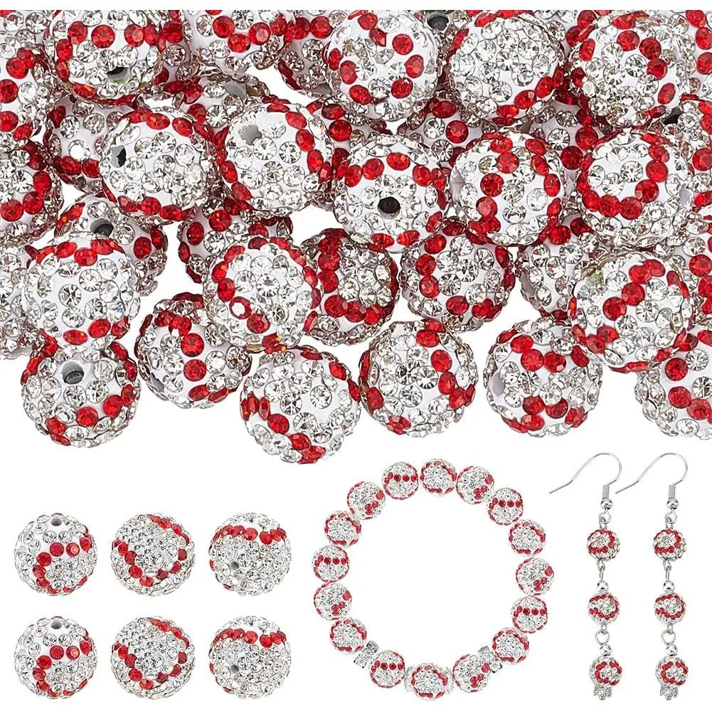 40 Pack 8mm Rhinestone Clay Beads Baseball Polymer Clay  Beads Pave Disco Ball Clay Bead  Round Spacer Bead for DIY Craft Necklace Bracelet Earring  Making Party Decor