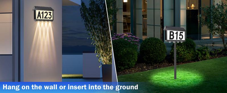 2-Packs / 1 Pack Solar Address Signs, House Number for Outside Waterproof, 3-Color LED Illuminated Address Plaques with Stake, Wall Mounted Solar Powered Light Up Address Numbers for Houses