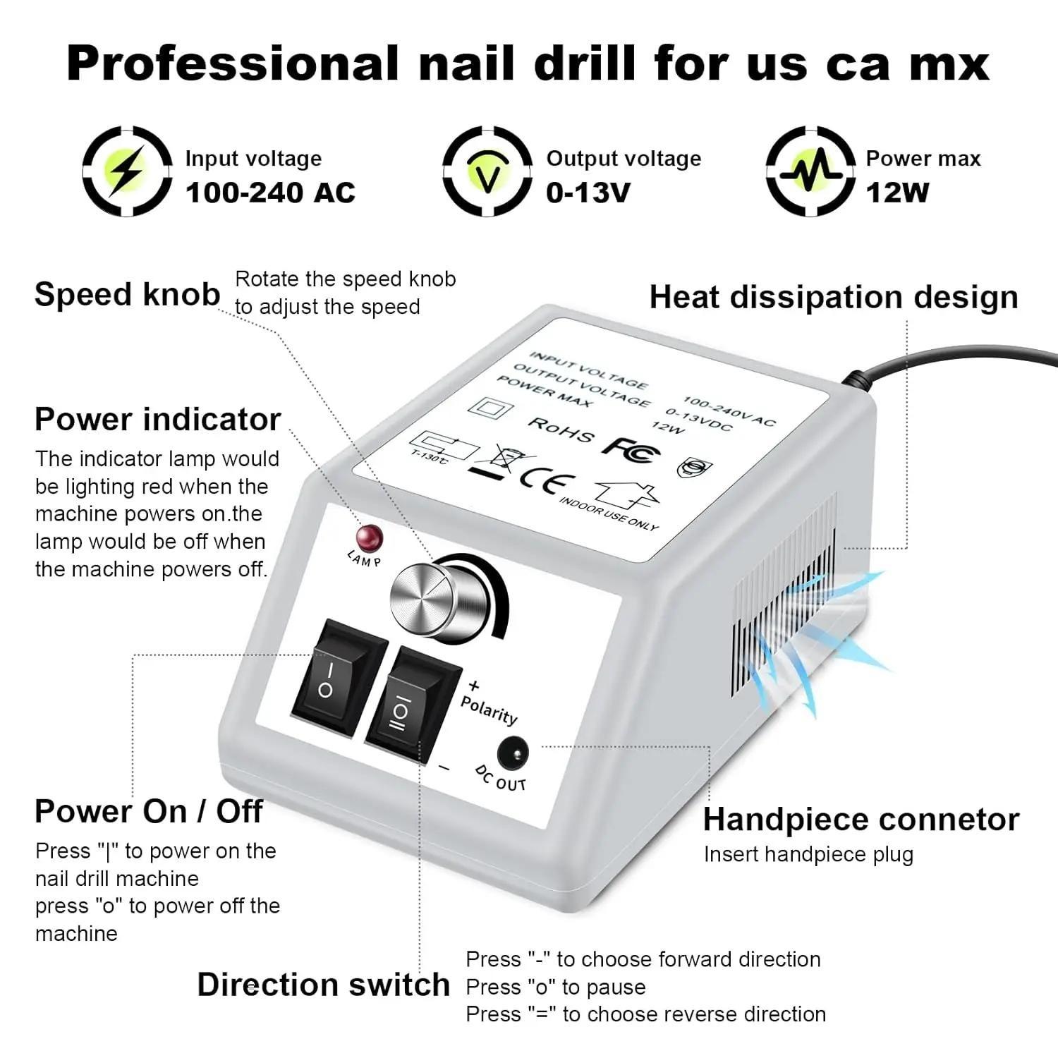 20000RPM Electric Nail Machine Desktop Equipment With 6pcs Milling Cutters Bits Set Gel Cuticle Armor Removal Pedicure Manicure Tool Professional Electric Nail Drill Milling Machine For Manicure Pedicure Files Tools Kit Nail Polishe