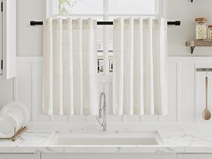 Linen Cafe Curtains 30 Inch Length Light Filtering Semi Sheer Mini Curtains for Small Window Basement Bathroom Natural Back Tab Rod Pocket Pleated Short Sheer Kitchen Curtain 30x30 Cream