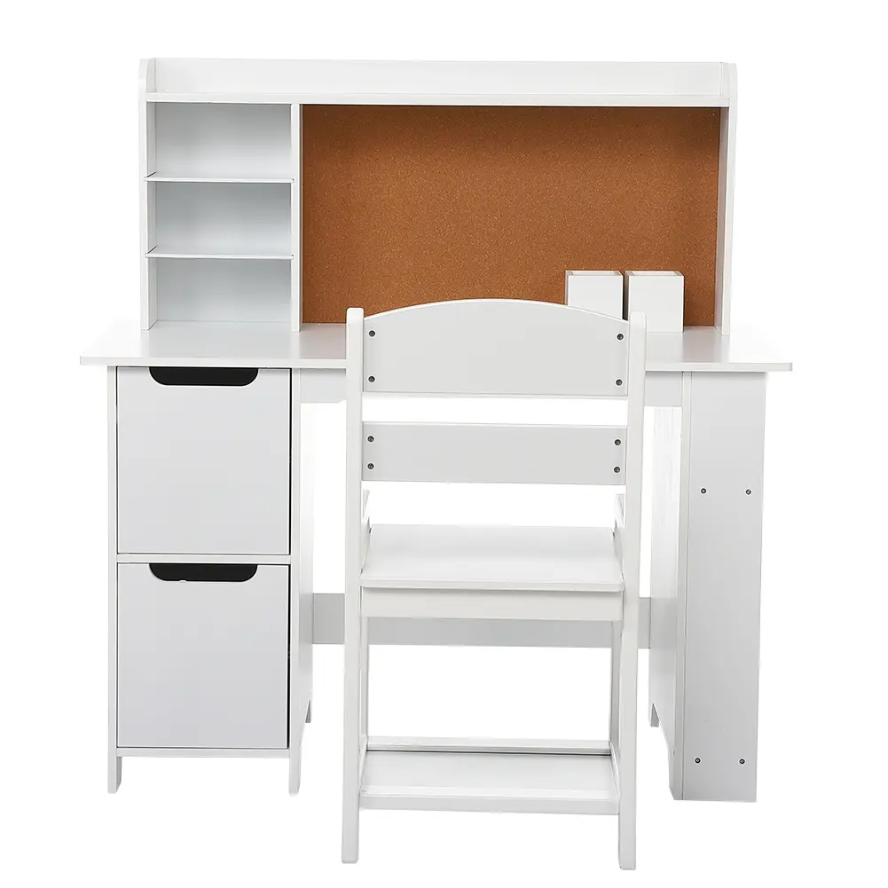 Functional Kids Desk and Chair Set - Wooden Table with Bookshelf, Bulletin Board & Storage Cabinets - Great for Boys & Girls Ages 3-8 - Ideal for Home Learning, Writing & Bedroom