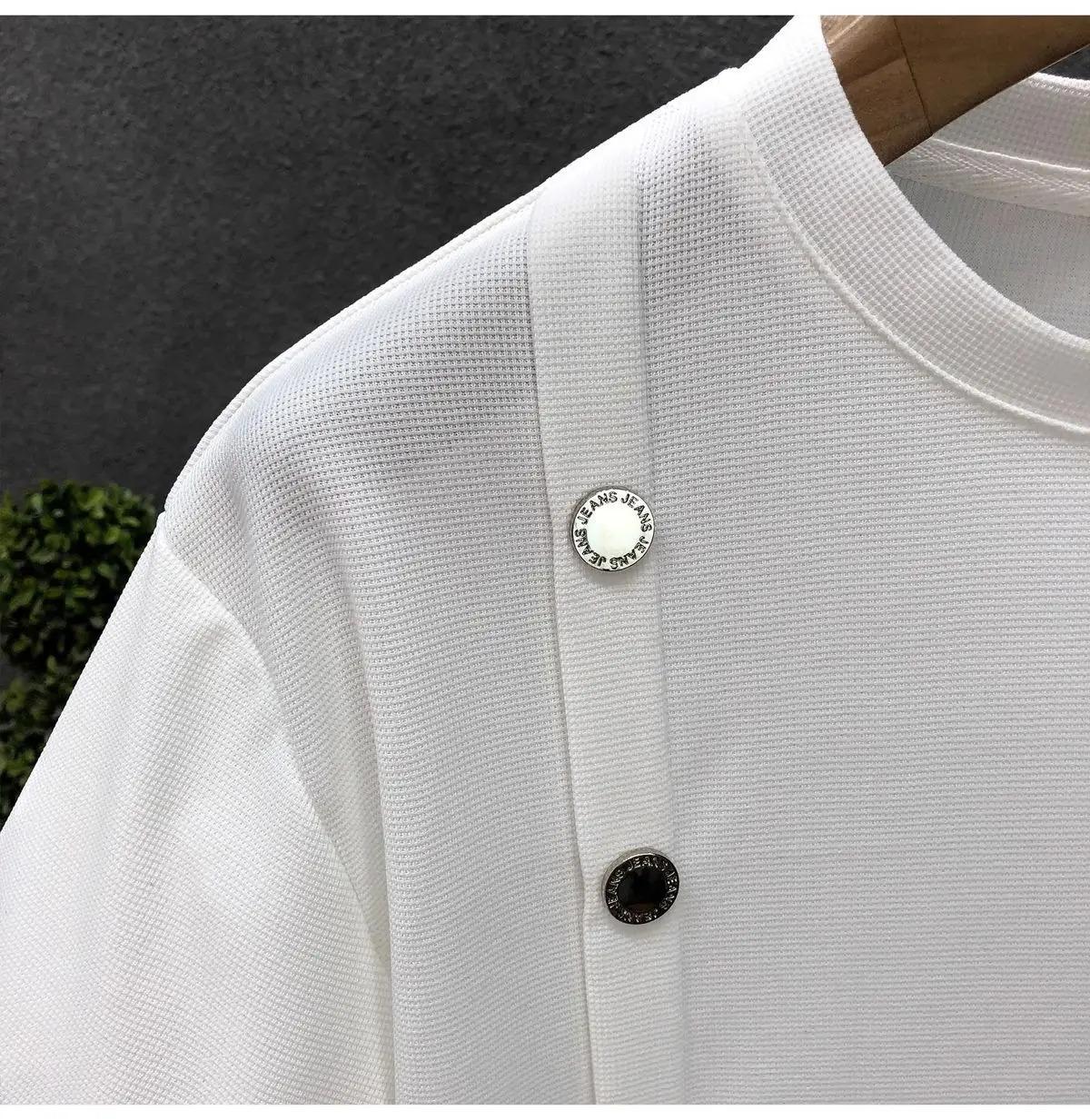 Men's Trendy Summer Short-sleeved Handsome Half-breasted T-shirt New Summer Striped Half-sleeved