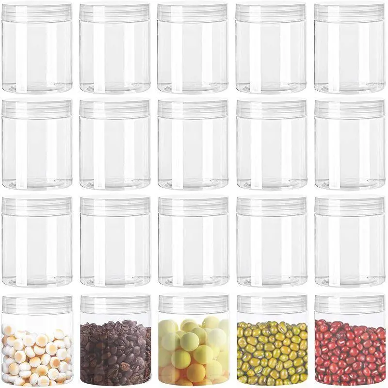 20-Pack 4 oz Clear Plastic Jars with Lids, 115ml Wide Mouth Refillable Storage Containers for Candy, Beads, Lotion, Slime, Spices, Crafts & Small Items