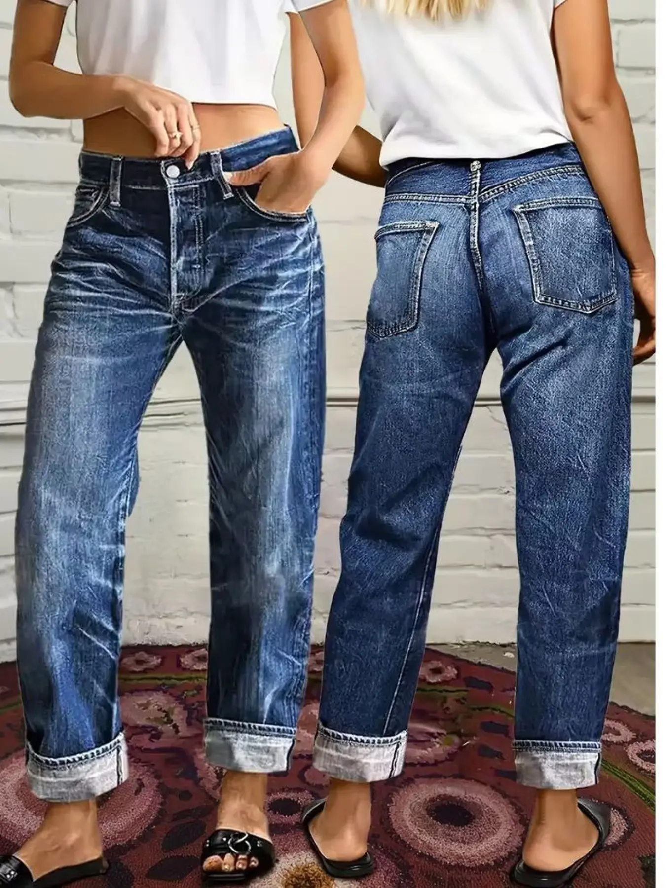 New Plus Size Casual Straight Leg Jeans, Elastic Denim Fabric, Loose Comfortable, Suitable for Home Wear, All Seasons