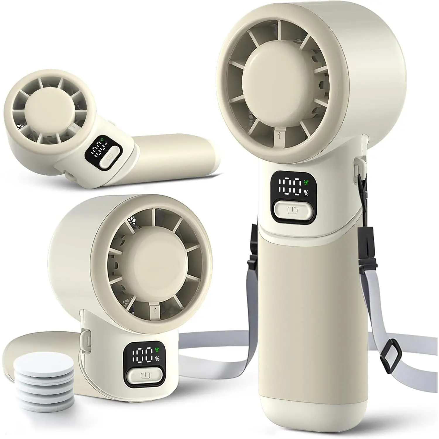 Portable Handheld Turbo Fan, 4000mAh Rechargeable Mini Personal Fan, 5 Speeds, USB-C 90° Adjustable Desk Fan, Aroma Diffuser, Up to 12H Cooling for Travel, Office, Makeup, Beach, Cream Beige
