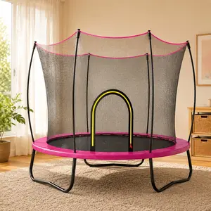 ARCH 55 Inch Trampoline for Kids Outdoor with Enclosure Net, Dark Pink Steel Frame, Galvanized Frame with Black Powder Coating, UV Resistant Jumping Mat, 3 U-Legs Stable Design, 6 Safety Net Poles, No Gap Mat