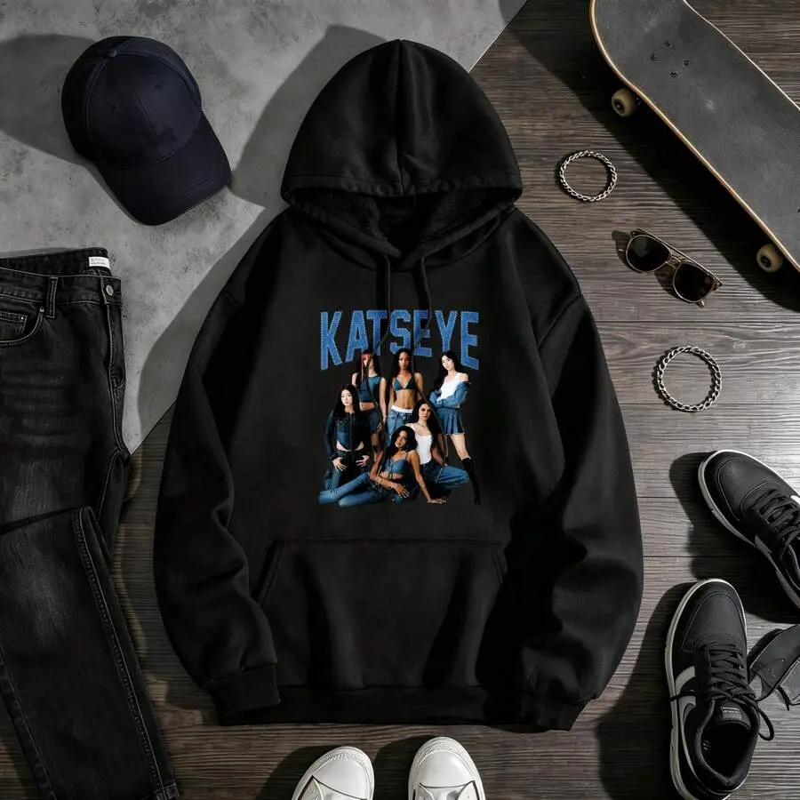 Fan KATSEYE Group Photo Print Graphic Pullover Hoodie Soft Casual Streetwear