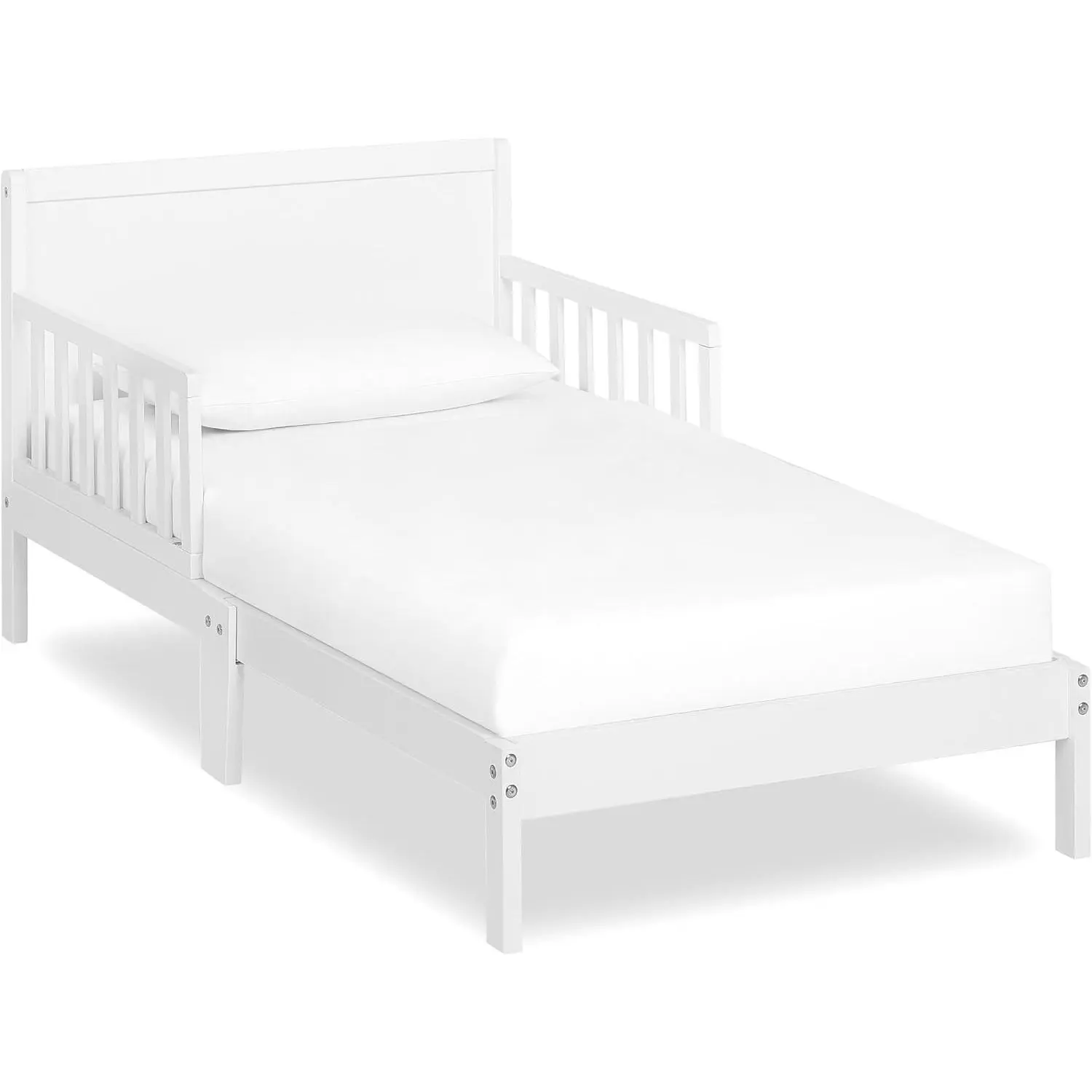 Brookside Toddler Bed, Low Floor Wooden Bed, Side Safety Bed Rails, GREENGUARD Gold & BSA Certified, Non-Toxic Paint Finish, New Zealand Pinewood, Up to 50 lbs - White