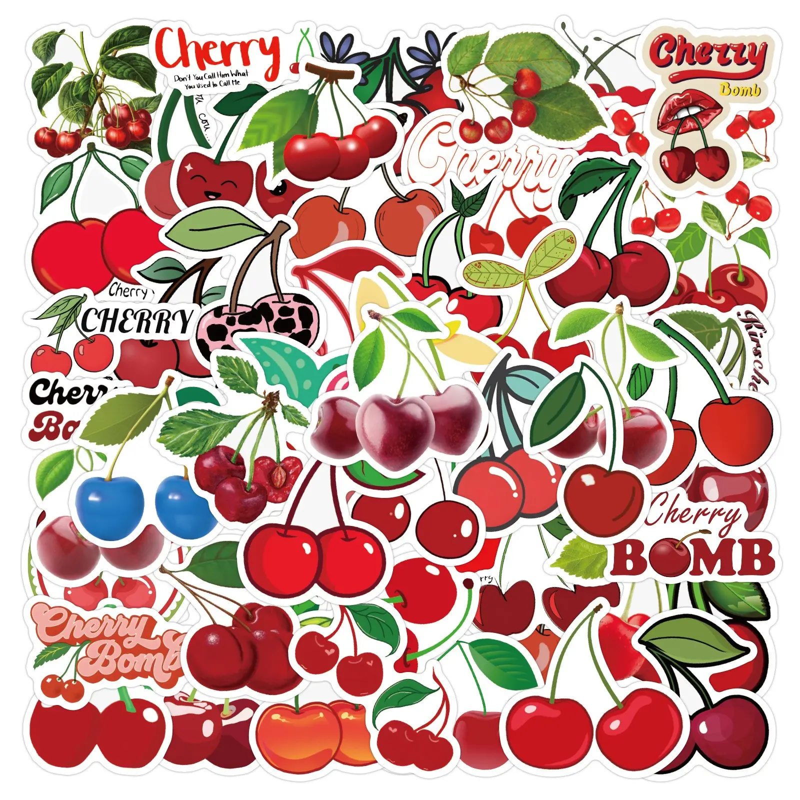 60 Sheets New Fruit Cute Cherry Graffiti Stickers, Waterproof Self-Adhesive Stickers for Car, Luggage, Water Bottle, Skateboard, Phone Case