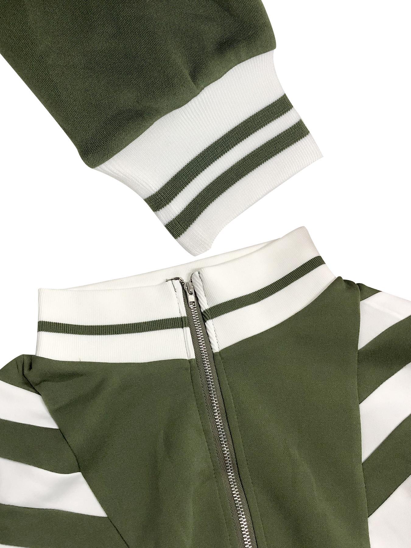 Women's Colorblock Print Zip Up Crop Jacket & Pants Two-piece Set, Casual Matching Set, Casual Fashion Cozy Breathable Two Piece Outfits for Daily Outdoor Wear, Women Clothes for Fall & Winter