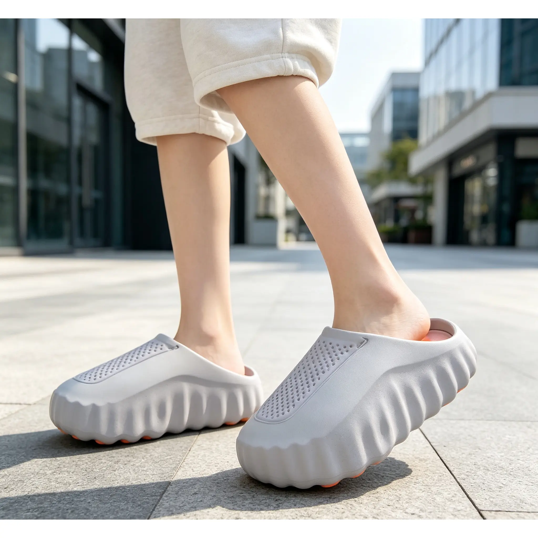 Unisex Massage Bubble Platform Slide Sandals, EVA Closed Toe Slip On Mules, Wavy Thick Sole Non-Slip Waterproof Outdoor Slippers, Breathable Hollow Casual Slides For Home Street