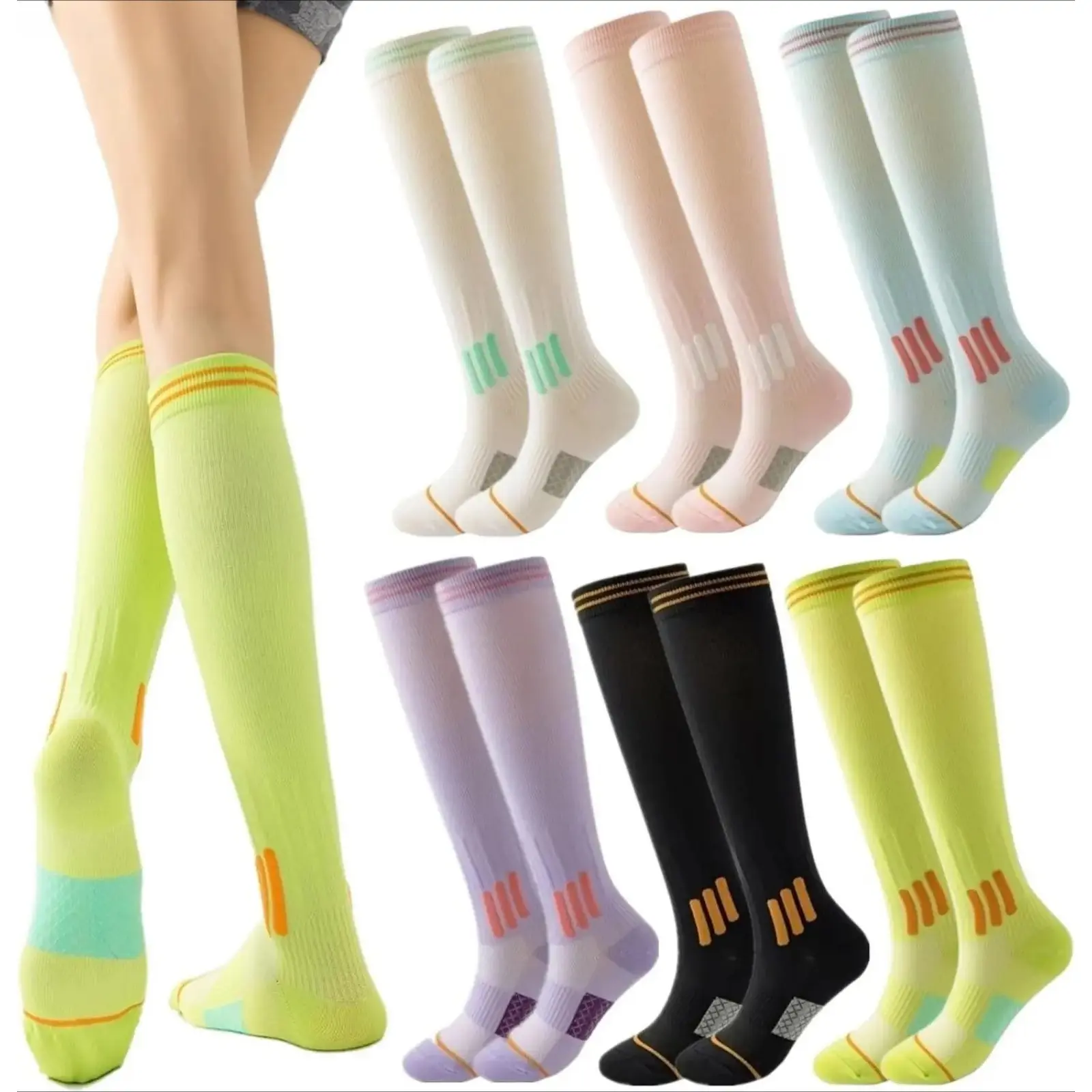 6 Pack MICBAM Knee High Compression Socks for Women, High Performance Support Sports Hosiery, Stretch Recovery Socks Ideal for Running Travel Workout Daily Outdoor Wear tiktokshopbacktoschool