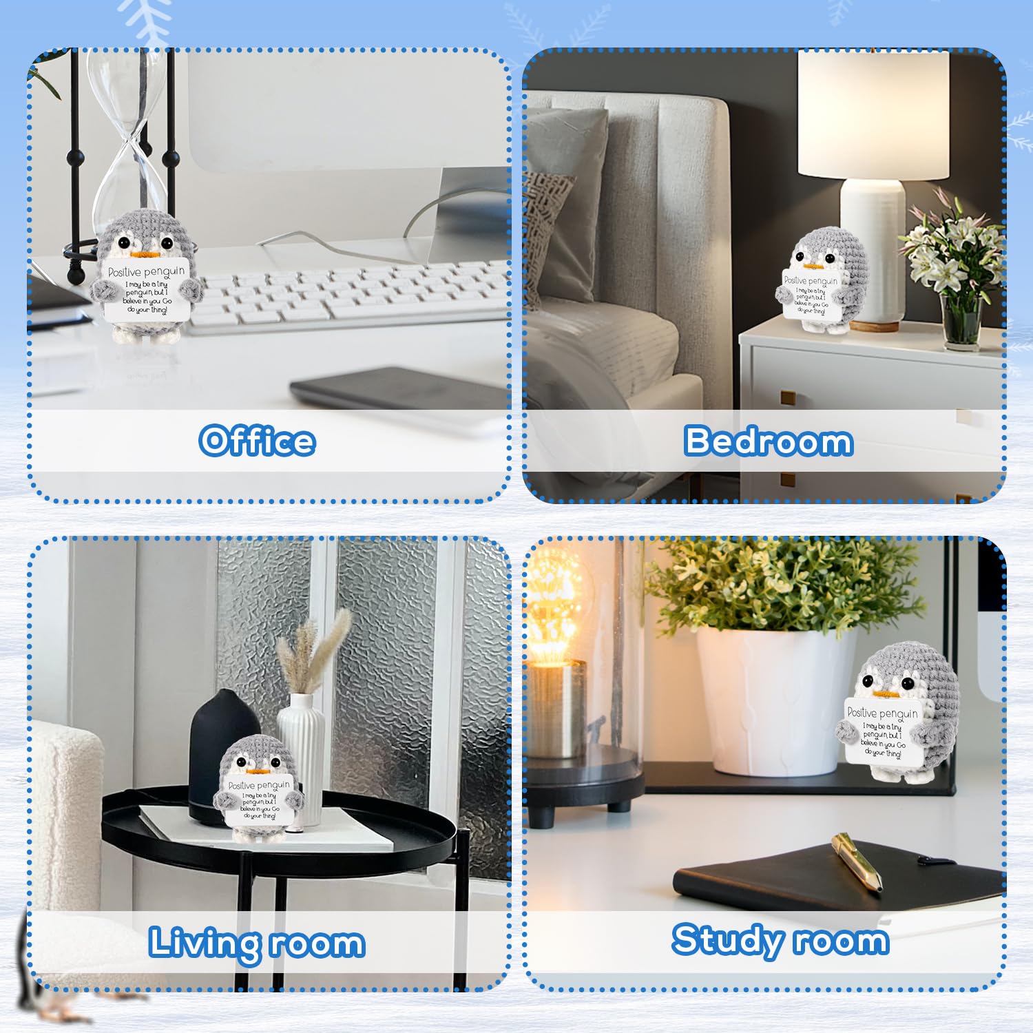 Positive Penguin Decorative Ornament, 1/8 Counts Funny Knitted Penguin Ornament with Positive Card, Cute Positive Penguin Crochet Decorative Ornament