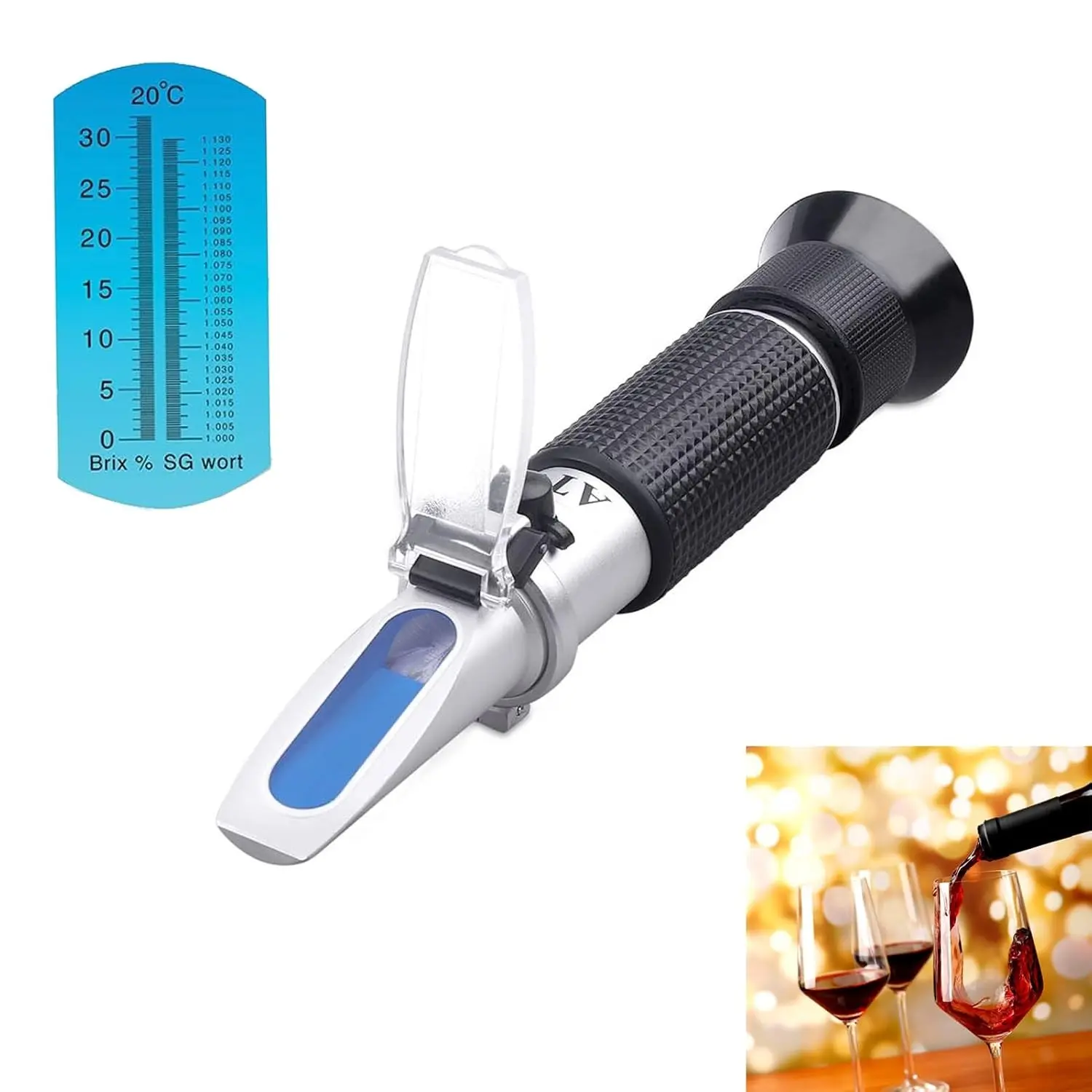 Brix Refractometer with ATC - Portable Digital Meter for Beer and Wine Brewing, Dual Scale-Brix 0-32% & Specific Gravity 1.000-1.130