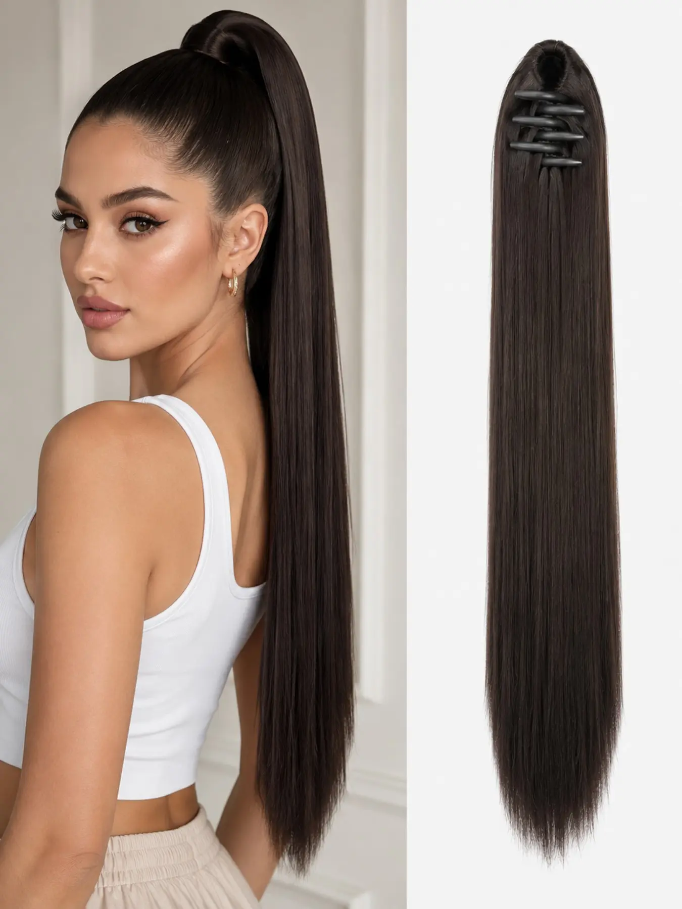 20 Inch Mini Claw Clip Ponytail Extension Straight Synthetic Hair Natural Looking Ponytail Hairpiece for Women