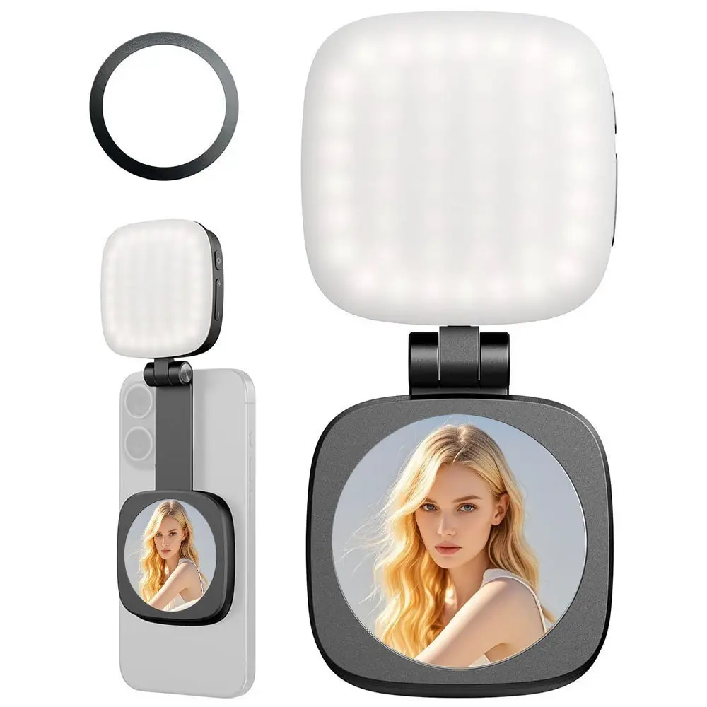 Magnetic Selfie Ring Light with Metal Ring & Mirror, Rechargeable CRI97+ Accessory for MagSafe iPhones with 5 Light Modes for Vlogs & Makeup, Accessories, Portable Ring Light, Rechargeable Photography Light