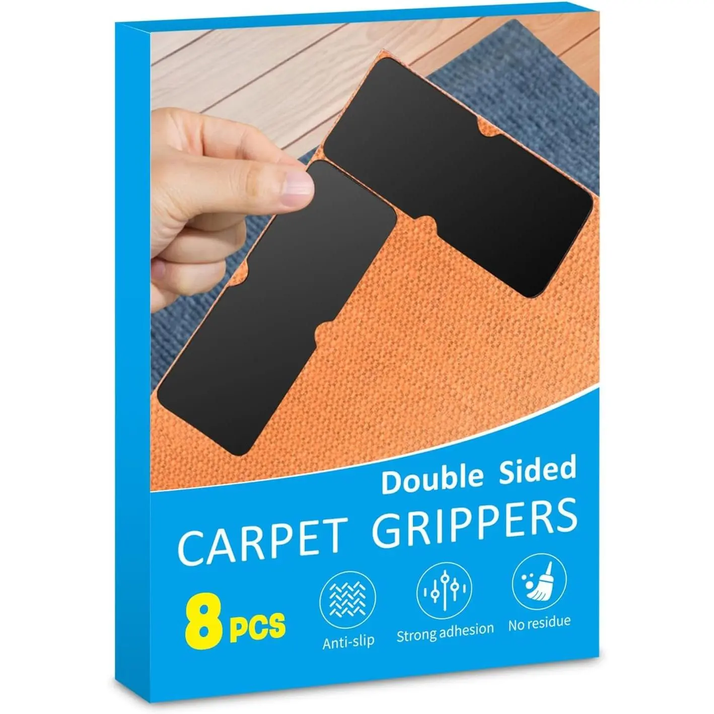 Rug Gripper for Hardwood Floors: 8 count No  Rug Tape - Anti Slip Rug Grips for Area Rugs – Secure Carpet Tape for  Floors, Safe &  Hold (8)