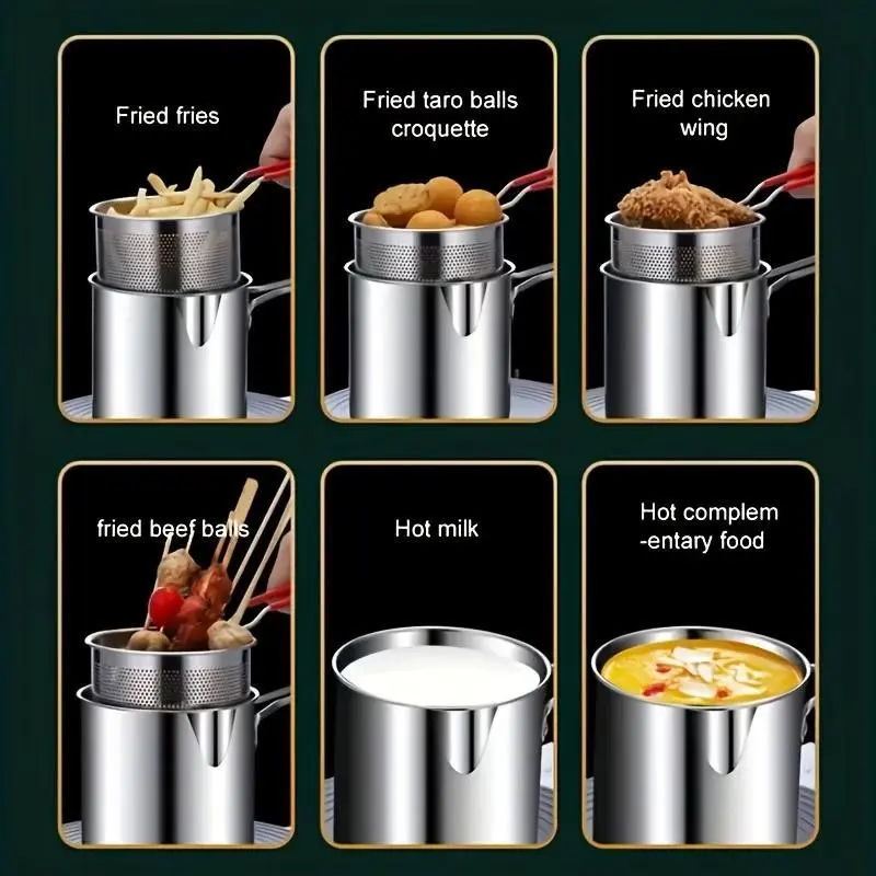 Stainless Steel Deep Fryer Pot with Filter Rack, Compact Design, Easy to Use, Ideal for Crispy Chips, Fries, Fish, Chicken