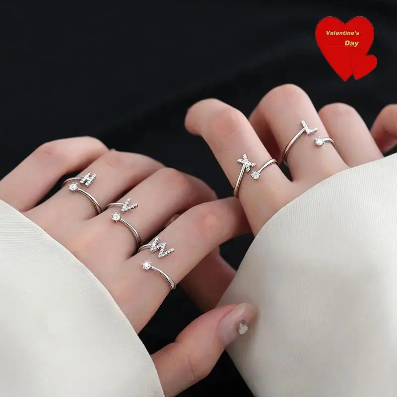 Women's Custom Initial Letter Cubic Zirconia Ring - Stainless Steel, Adjustable Size, Hypoallergenic, Non-Fading, Eternal Charm Fashion Jewelry Set for Everyday Wear
