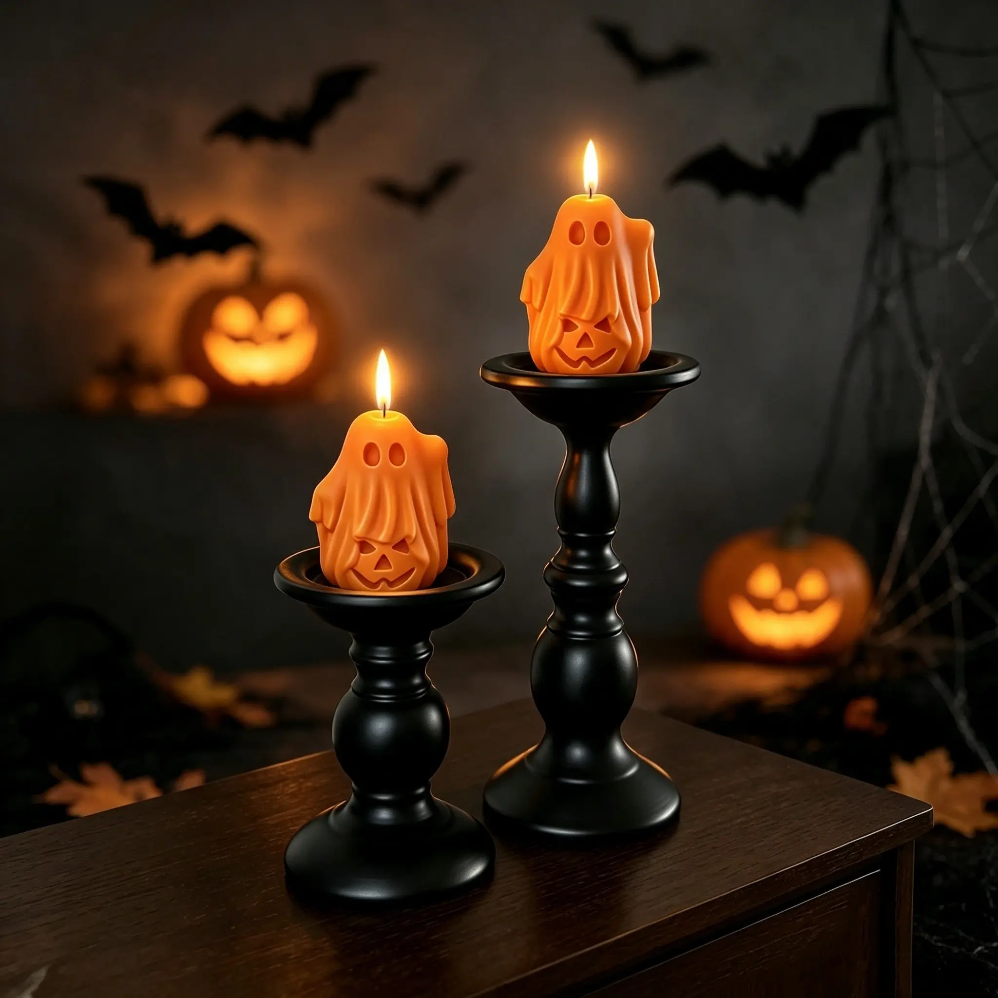 2-piece matte black retro column candle holder with oil pan, retro metal candle holder, home decoration, holiday, wedding, Halloween, Christmas decoration candle holder