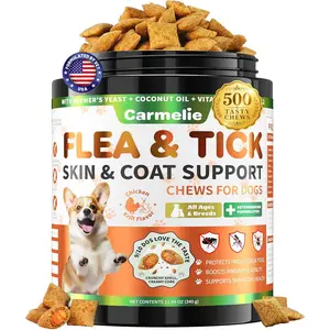 Flea and Tick Prevention for Dogs Chewables, 500ct Dog Flea and Tick Treatment with Multivitamins - Support Skin & Coat - Tasty Treats for All Breeds - Crunchy & Savory Chicken and Krill Flavor