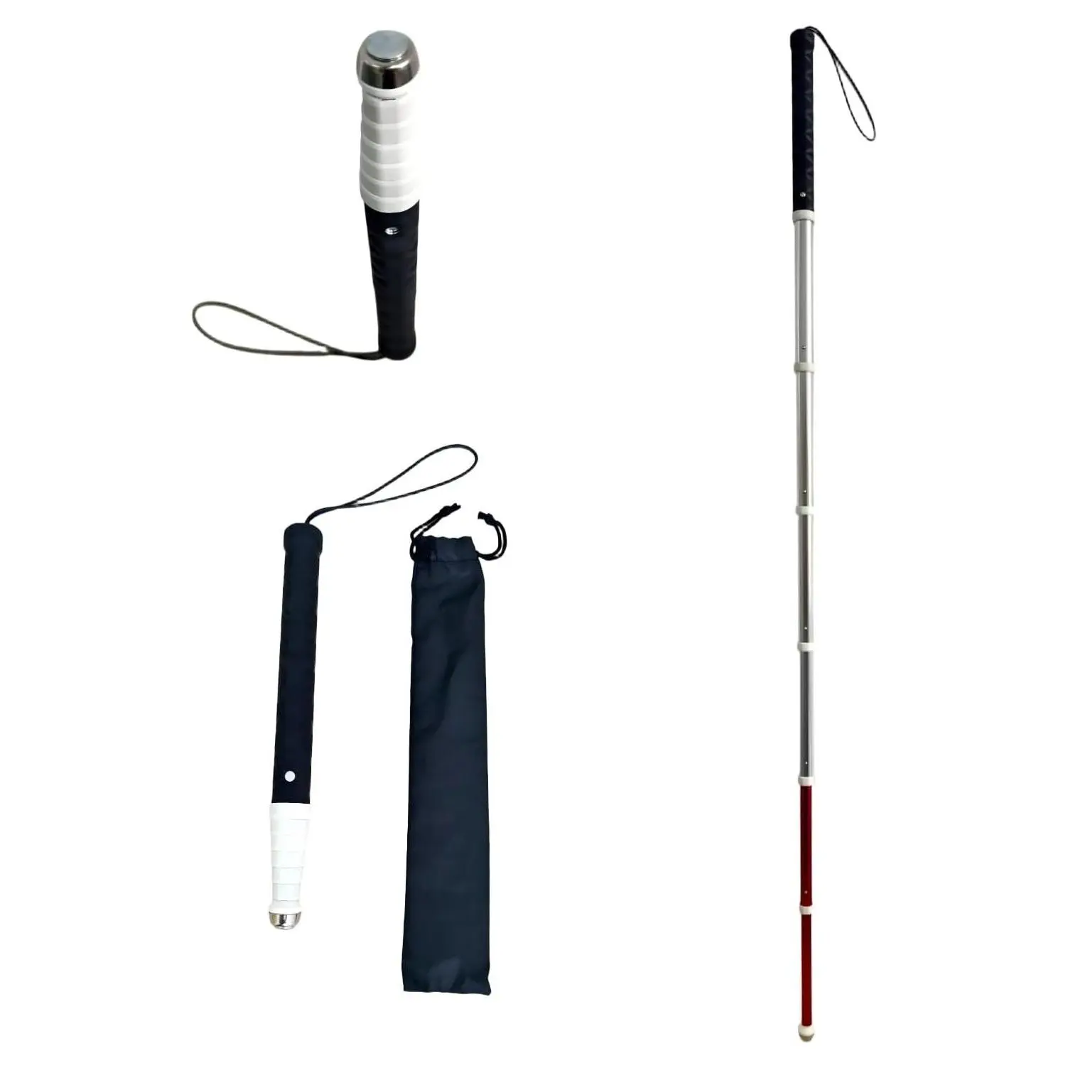Telescopic Retractable Cane for Blind with Wrist Strap & Storage Pouch, Non-Slip Sweat-Absorbent Handle, Fixed Alloy Tip, Lightweight Portable Mobility Walking StickGift