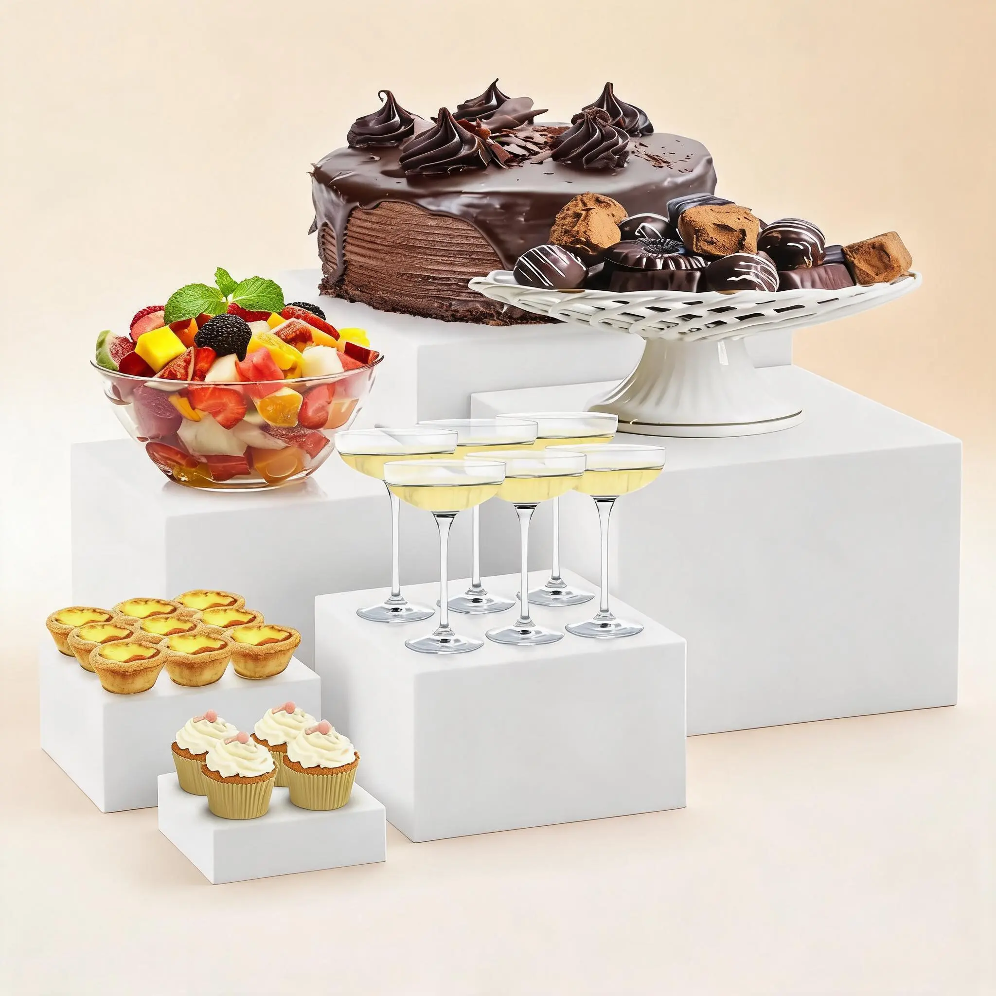 6 Piece Buffet Risers Display Stand for Party, White Acrylic Cube Food Riser with Hollow Bottom, Cupcake Dessert Stand Nesting Storage Box for Catering, Jewelry & Collectibles
