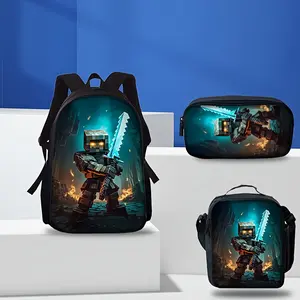 3pcs Building Block Figure Themed Printed Backpack - Lightweight Travel Backpack, Multi-Functional Storage Bag & Organizer| Adjustable Shoulder Straps, Stylish Design, Suitable for Teens, for Teenager