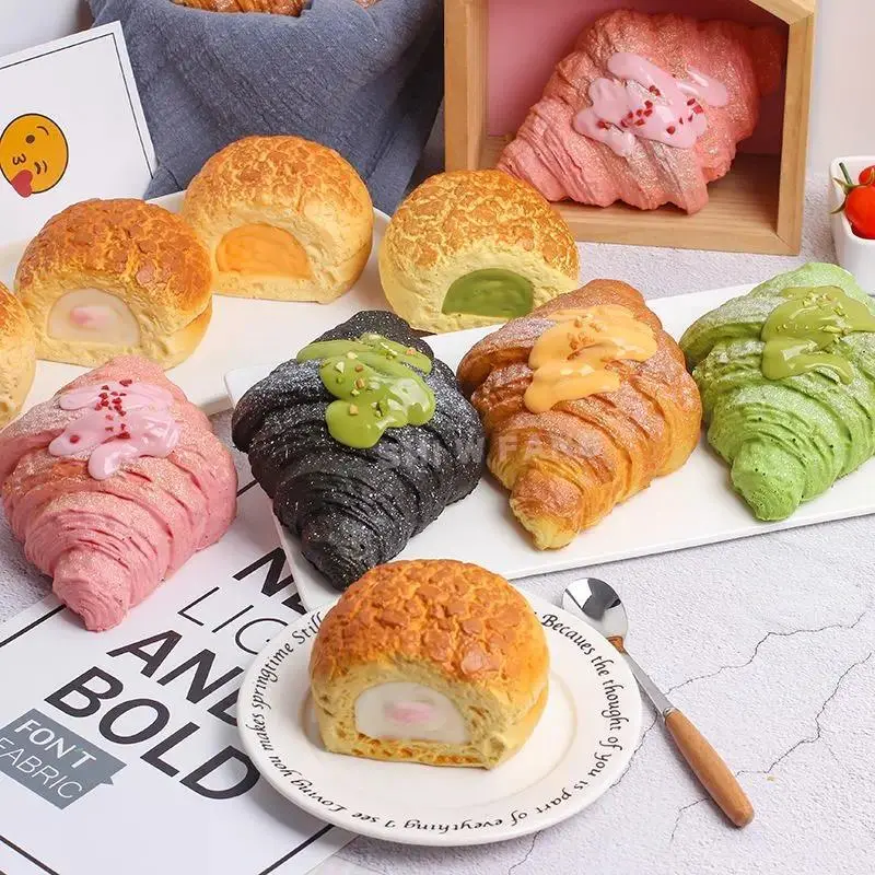 1PCS Croissant Squishy Stress Relief Toy, Slow Rebound Bread-Kneading Simulation Pop Puff, Food Model for Shooting Props & Window Ornaments, Croissant Squishy Stress Relief Toys