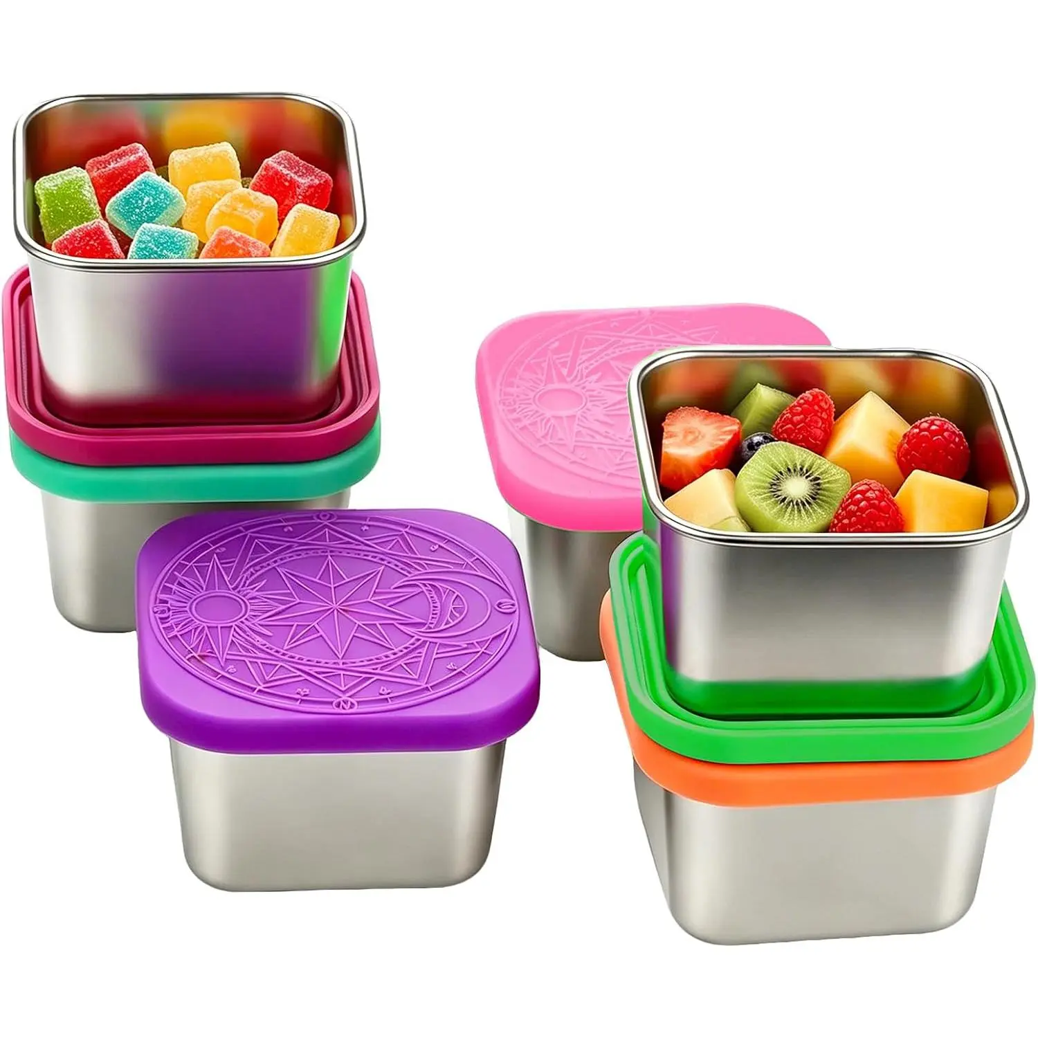 6Pack 6oz Stainless Steel Snack Containers with , Leakproof Easy Open Small Snack Containers,  Small Metal  Containers for Oat, Crackers, Nuts, Candy